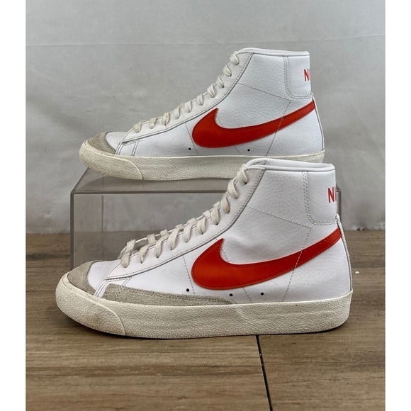 Nike Blazer Mid 77 Vintage White Orange Swoosh Men's High Top Shoes BQ6806 110 - Picture 2 of 10